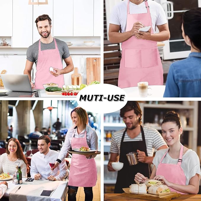 4 Packs Chef Apron with 2 Pockets, Waterproof Adjustable Apron - Image 7