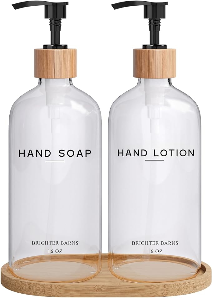 Clear Glass Soap and Lotion Dispenser Set by BrighterBarns