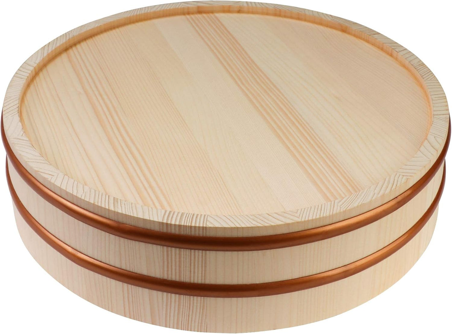 Kichgather Wooden Sushi Rice Bowl with Lid Hangiri Sushi Oke Sushi Rice Mixing Tub (10.6 “ with lid)