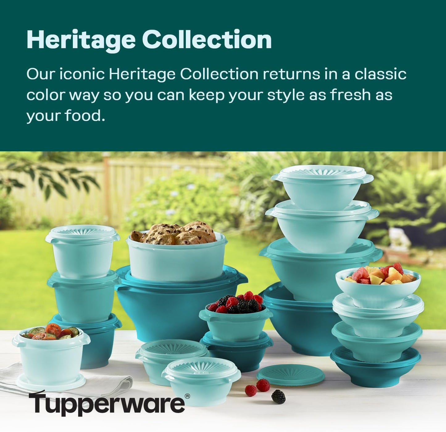 Tupperware Heritage Collection, New 36 Piece Food Storage Container Set in Vintage Green, Dishwasher Safe and BPA Free (18 containers, 18 lids)