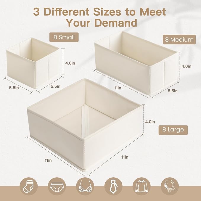 Criusia Drawer Organizer Clothes, 24 Pack Dresser Organizer - Image 3