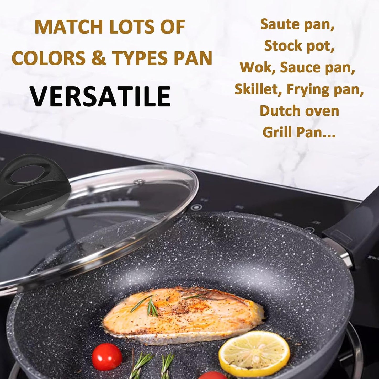 Glass Lids for Pot and Pan, 8, 9.5, 10.25, 11, 12, 12.6, 13.5, 14 Inch Tempered Replacement for Covers Kitchen Cookware, Frying Pan, Wok, Skillet (8 Inch)