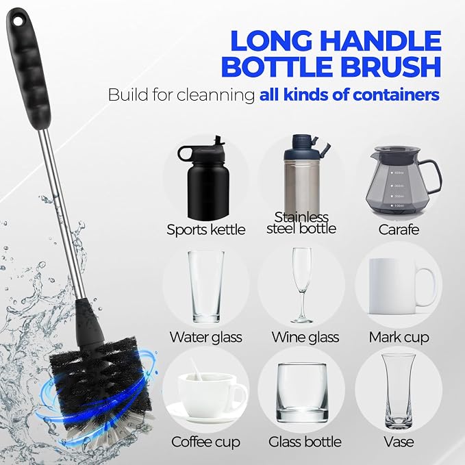 Holikme 6 Pack Bottle Brush Set, 3 Straw Brushes, 3-in-1 Bottle Cleaning Brush - Image 2