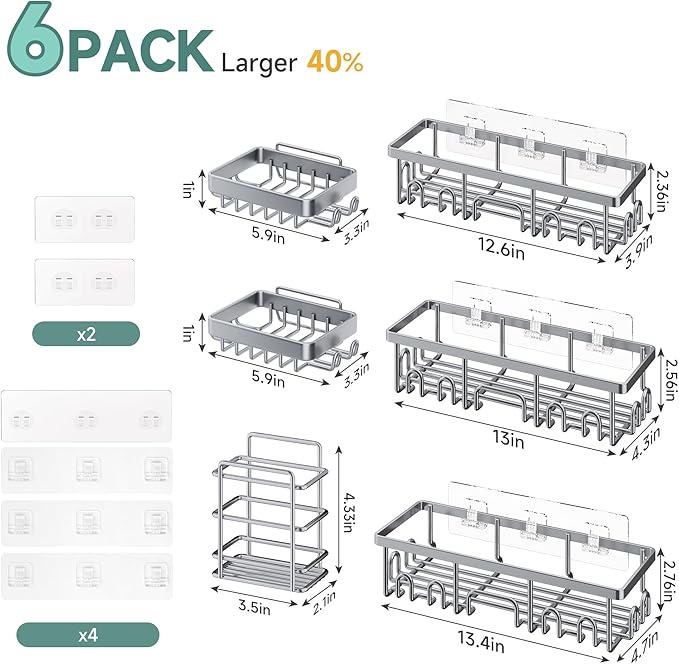 Veken Shower Caddy 6-Pack, No Drilling & Rustproof, Waterproof Adhesive Shelves - Image 6