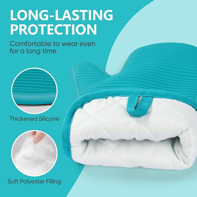 YUTAT Silicone Oven Mitts, High Heat Resistant Up to 500 Degrees, Waterproof - Image 2