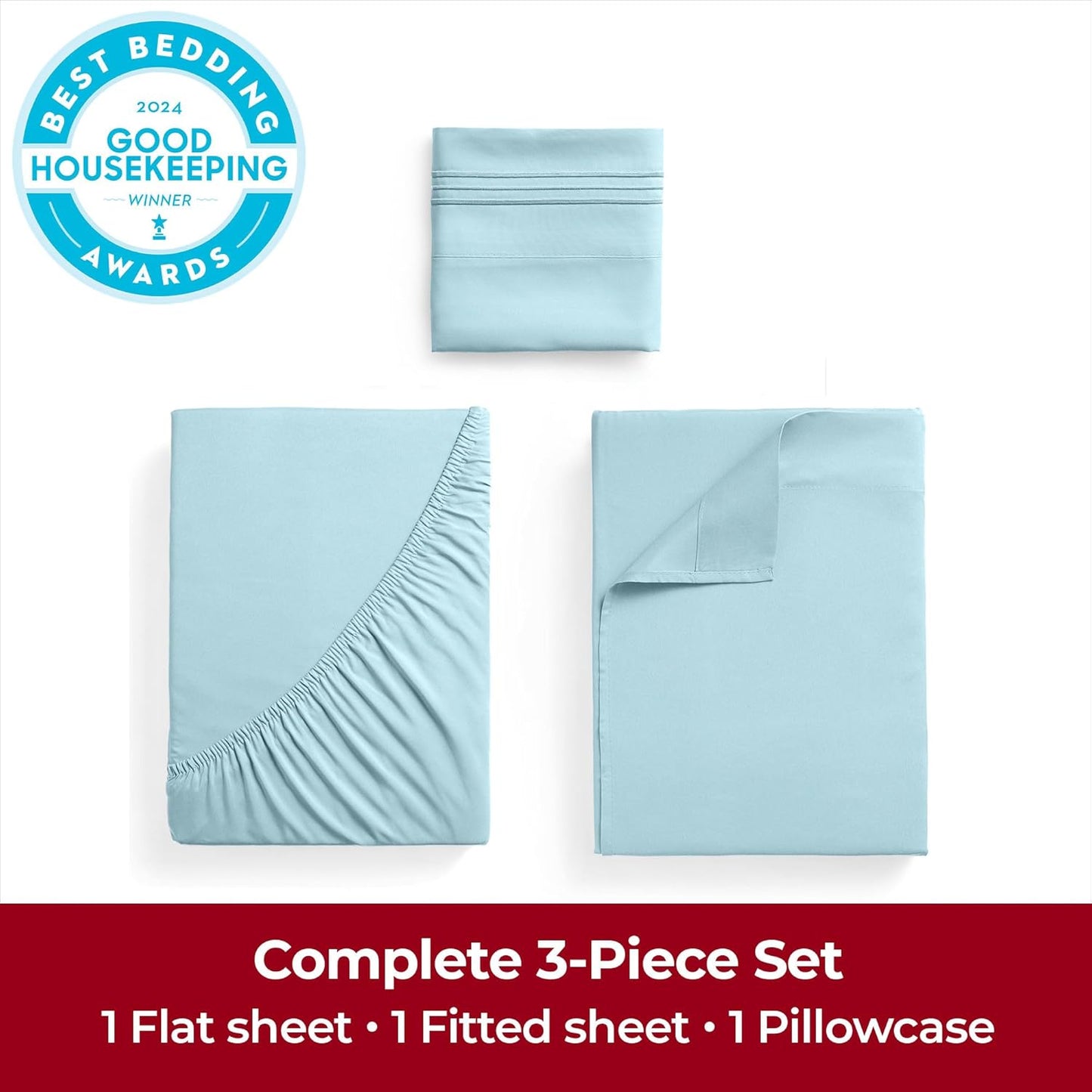 Mellanni Extra Deep Twin Sheets - 3 PC Iconic Collection Bedding - Hotel Luxury, Ultra Soft, Cooling Bed Sheets - Wrinkle, Fade, Stain Resistant (Twin, Aqua)