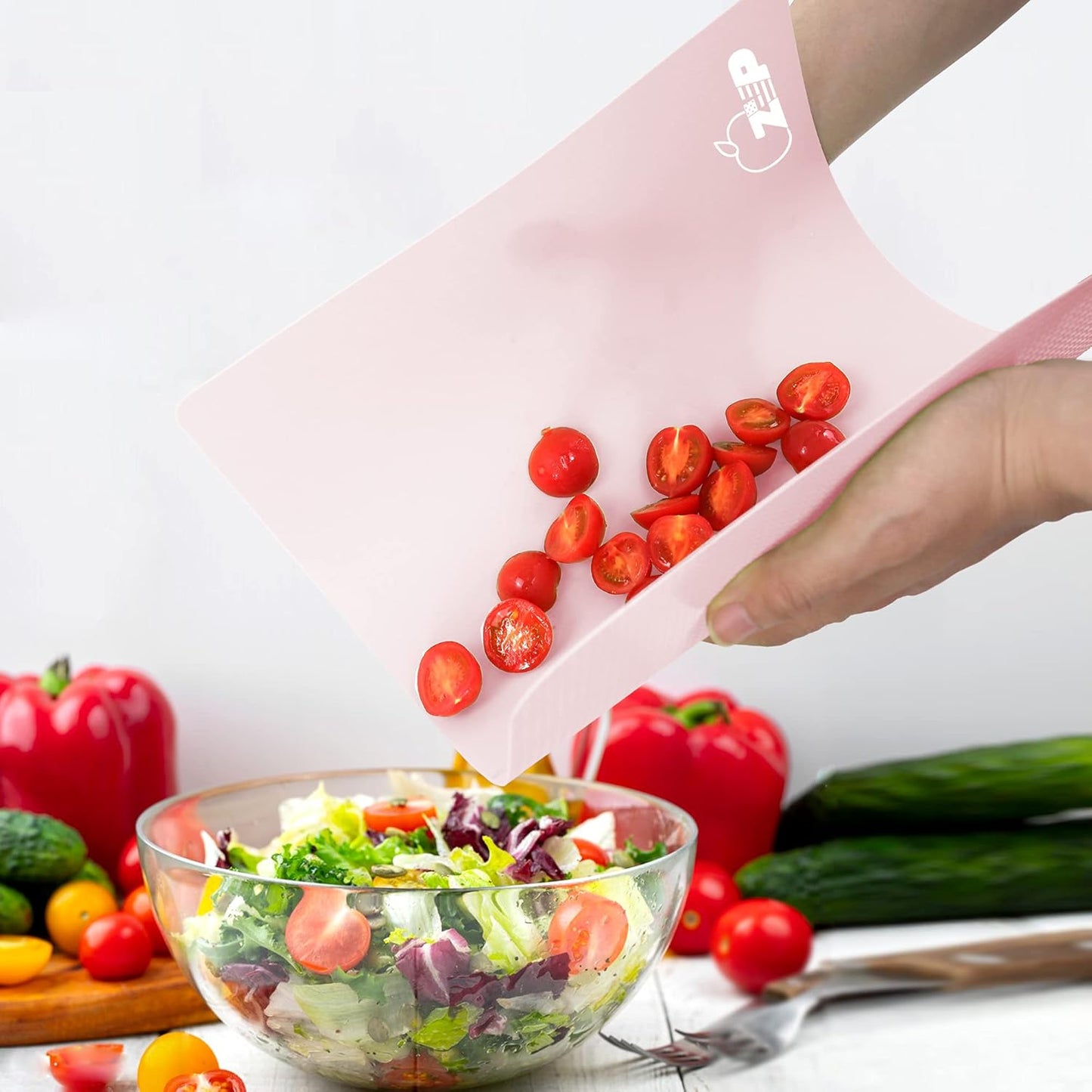 ZVP Flexible Plastic Cutting Board Set of 3 Gradient Color, Colorful Chopping Boards, BPA Free Mats, Non Slip, Dishwasher Safe, 15x12 Inch, Pink Multi-Color
