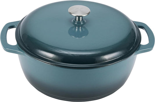 Amazon Basics Cast Iron Dutch Oven Pot with Lid, Enameled, Round, Dual Handles, Heavy-Duty, Large, 7.3-Quart, Gray