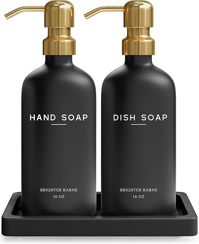 Luxury Glass Hand and Dish Soap Dispenser Set by Brighter Barns by BrighterBarns
