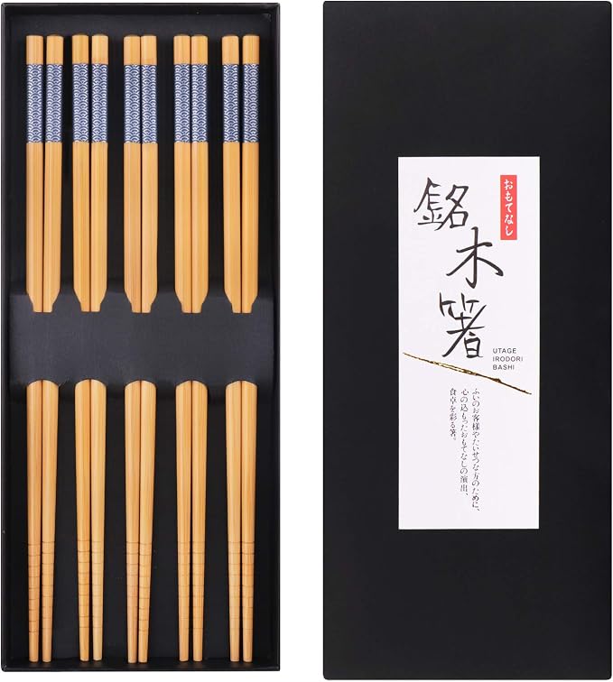 GLAMFIELDS Reusable Chopsticks Japanese Natural Bamboo Classic Style 5 Pairs by GLAMFIELDS