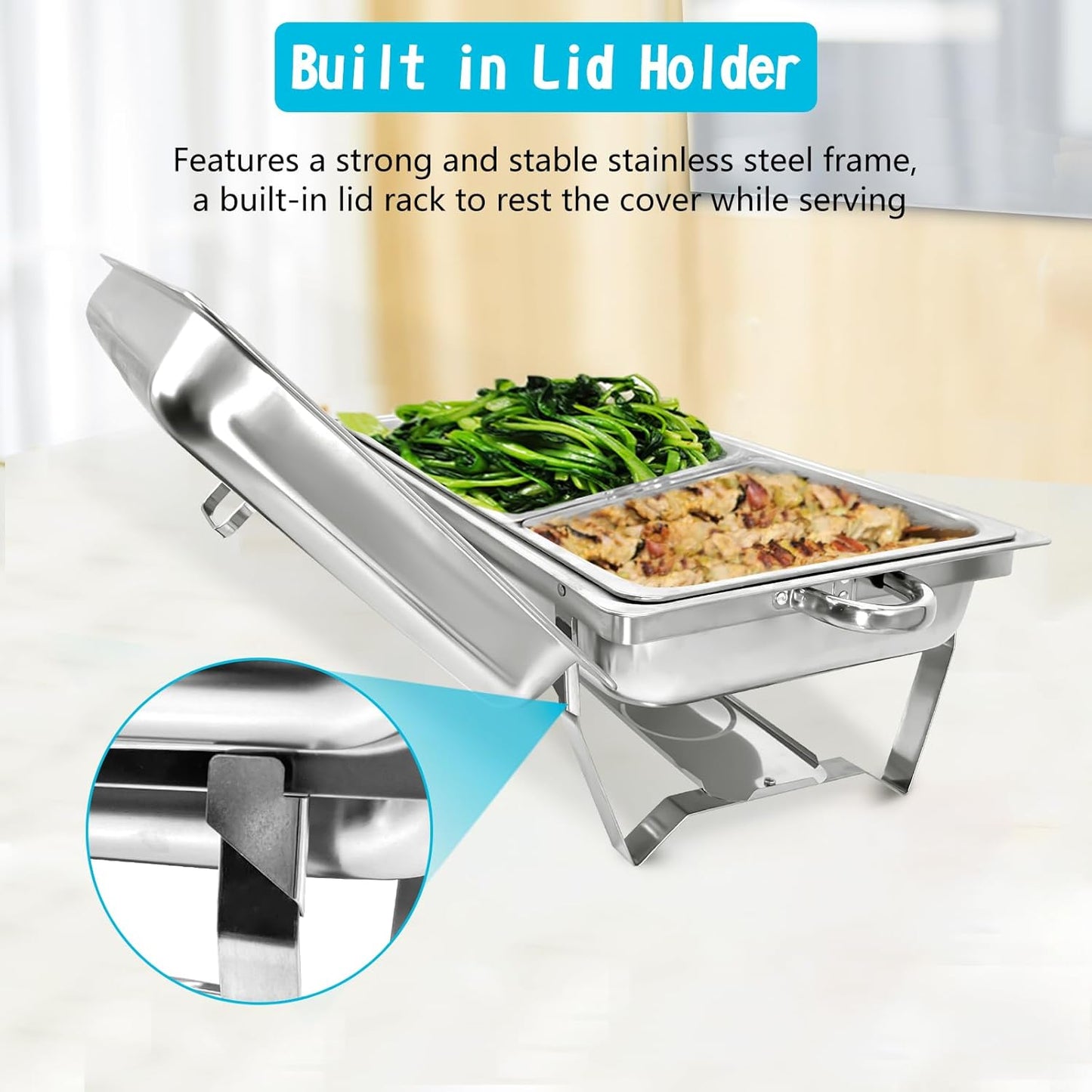 Chafing Dish for Buffet, 4 Pack Stainless Steel Chafing Servers Food Warmer Set with 8QT Half Size Food Pan for Kitchen Party Banquet Dining