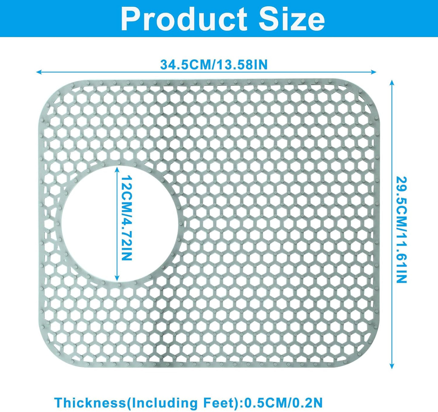 1 Pcs Kitchen Sink Mat, Grey Rear Drain Folding Non-slip Silicone Sink Mat Heat Resistant, for Kitchen Stainless Ceramic Bottom Protectors