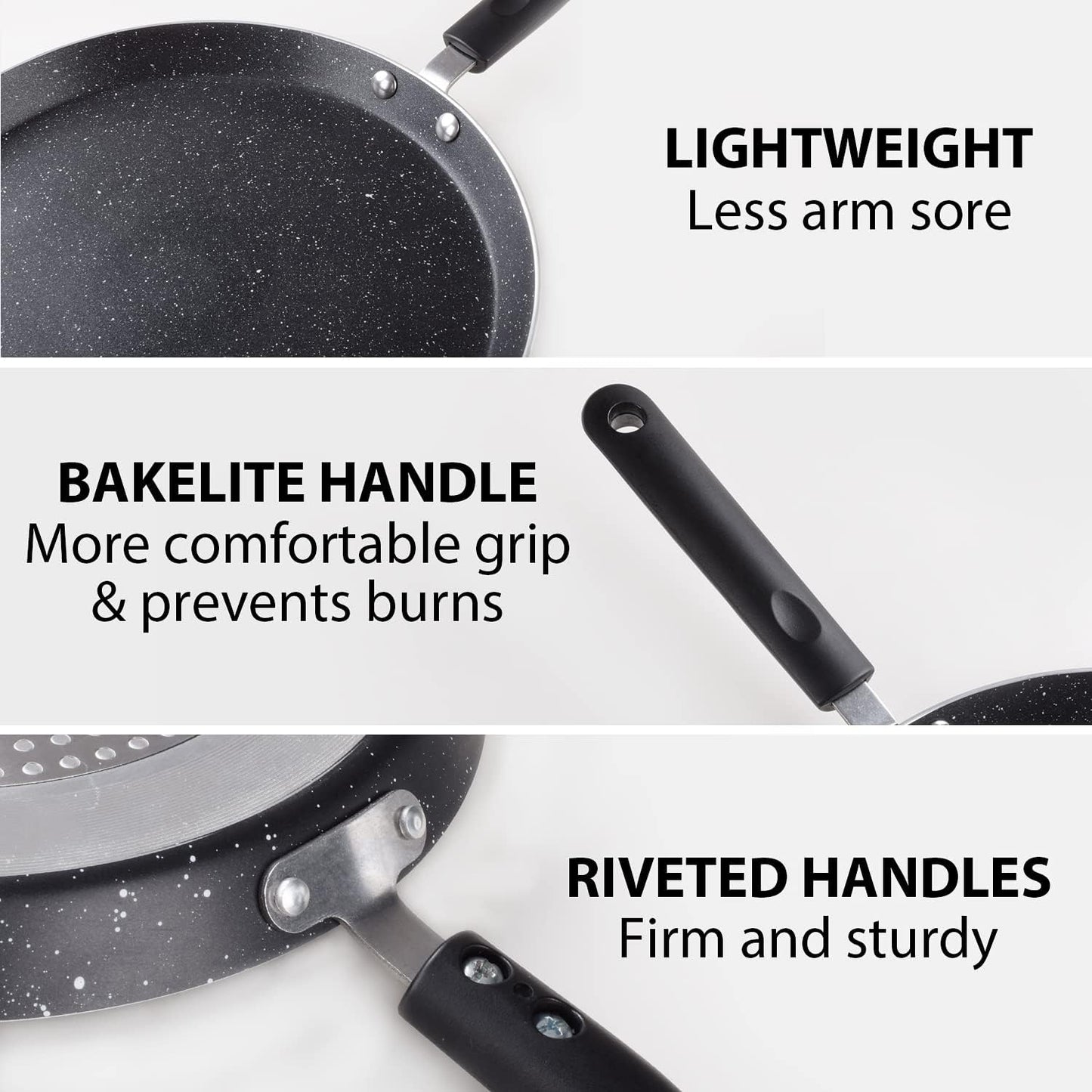 Buecmue 10.5 Inch Nonstick Crepe Pan with Spreader, Granite Coating Skillet Pan for Roti Egg Omelet Tortilla Tawa Dosa, Flat Frying Pan, Induction Compatible PFOA & PTFEs Free
