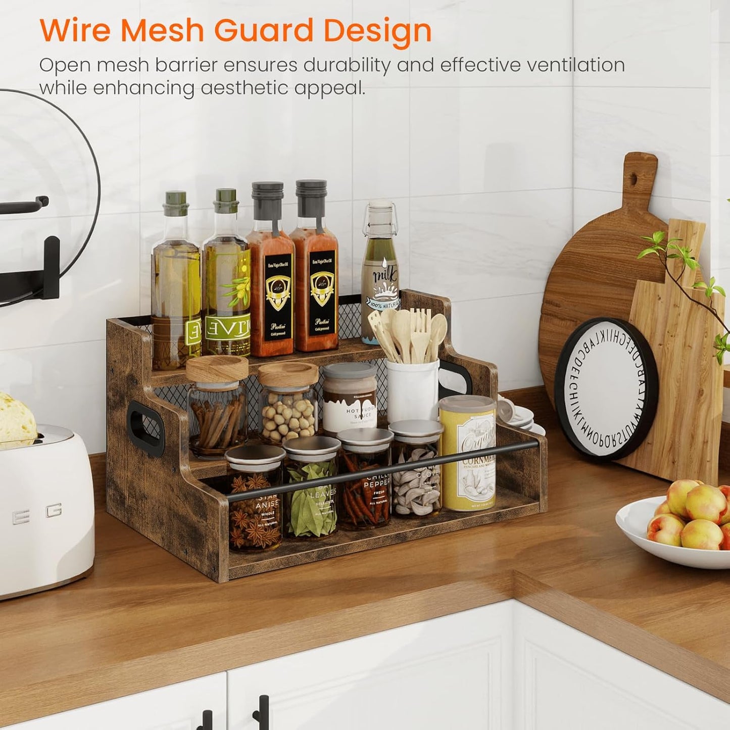 Homode Liquor Bottle Display Shelf, 3 Step Coffee Syrup Rack Organizer, Countertop Liquor Wine Rack, Mini bar, Liquor Cabinet, Home Retro Bar Shelf Stand for Whiskey Alcohol Drink