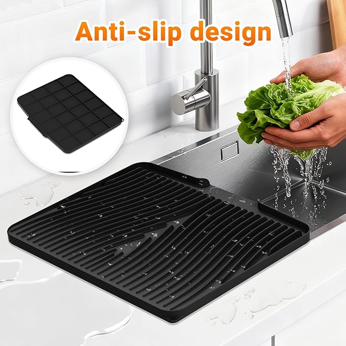 Silicone Dish Drying Mat for Kitchen Counter, Dish Drying Pad, Non-Slip Drain - Image 3
