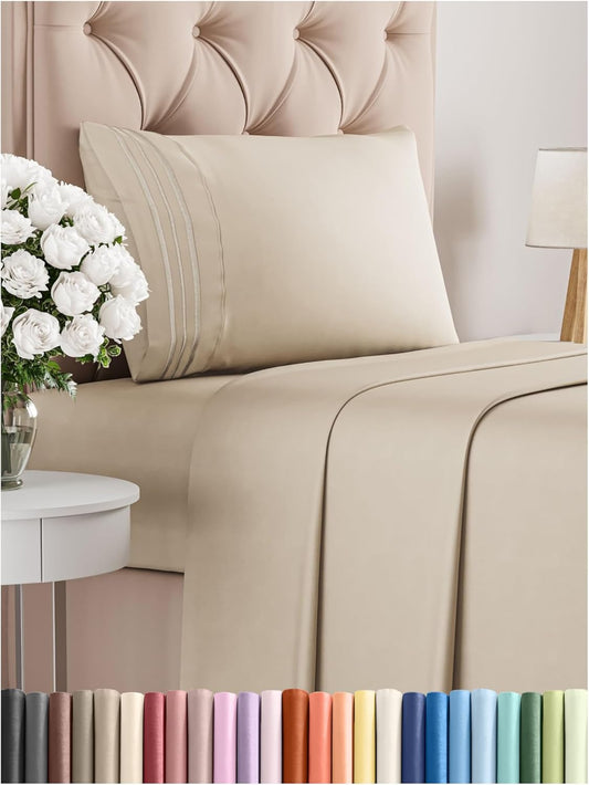 Twin XL Size 3 Piece Sheet Set - Comfy Breathable & Cooling Bed Sheets Set - Hotel Luxury Bedding for Women, Men, Kids, Teens, Boys & Girls - Deep Pockets, Ultra-Soft, Wrinkle Free - Oeko-Tex - Wheat
