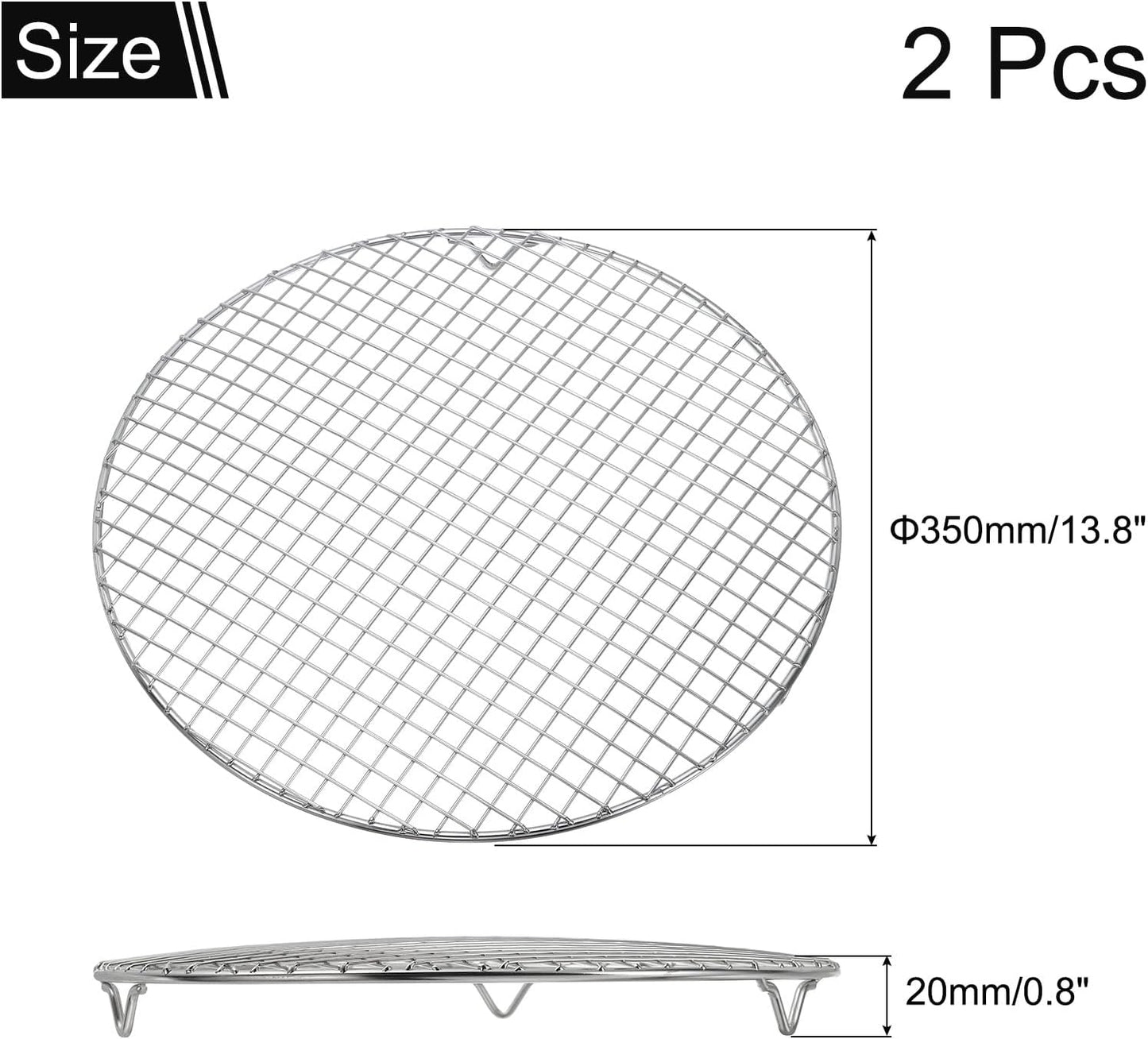 uxcell 2 Pcs Round Cooking Rack with Legs, Dia 13.8 Inch 304 Stainless Steel Barbecue Grill for Cooking Baking Barbecue Air Fryer Racks, Silver
