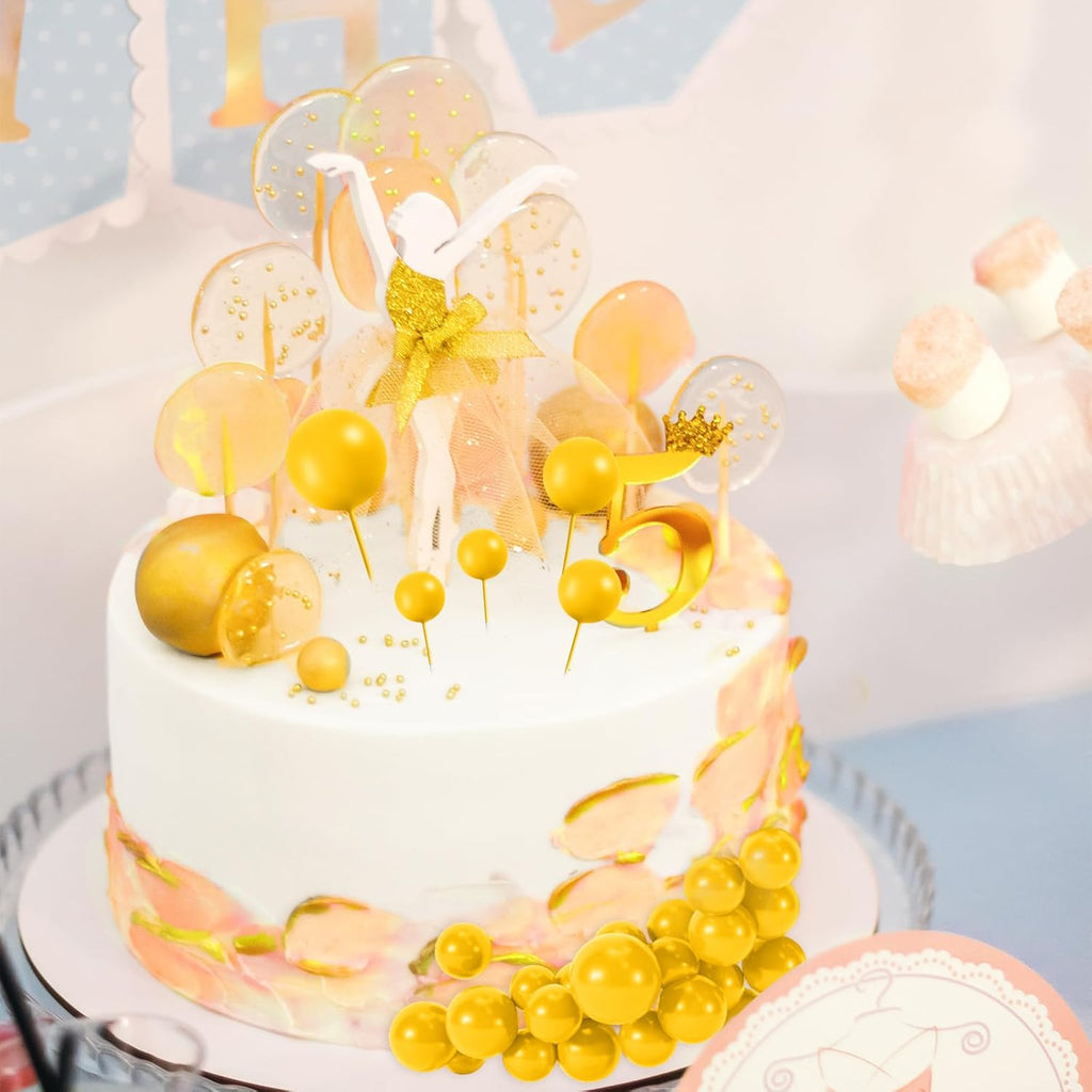 48 Pcs Yellow Cake Topper Decorations - Balloon Cupcake Toppers Foam Cake Balls for Birthday Party, Wedding Anniversary Cake Decorating