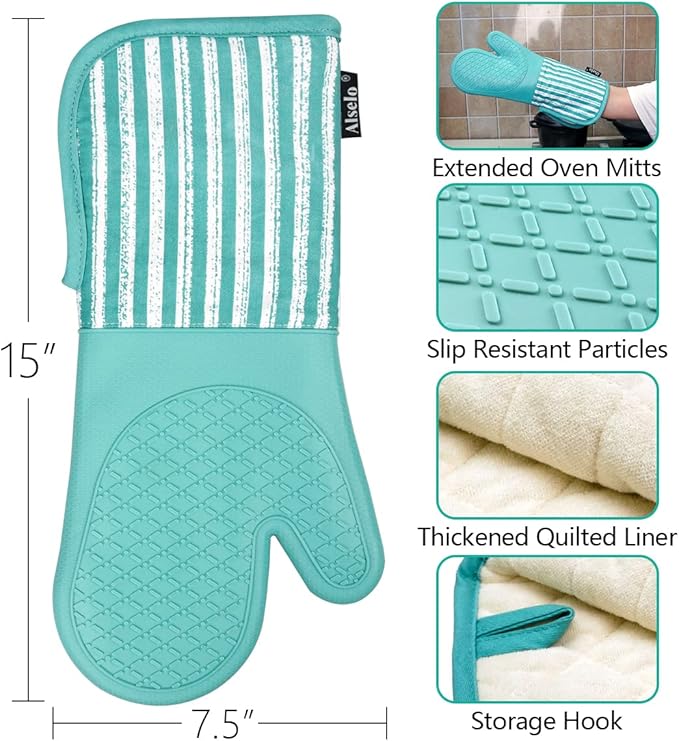 Alselo Silicone Oven Mitts Heat Resistant 932℉ - Image 2