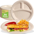9 inch 3 Compartment Paper Plates - 50 Pack, Heavy Duty, Divided, Compostable