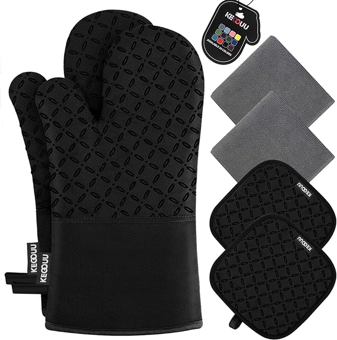KEGOUU Oven Mitts and Pot Holders 6pcs Set, Kitchen Oven Glove High Heat by KEGOUUOvenMitt