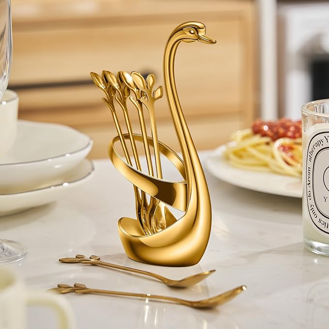AnSaw Gold Small Coffee Spoon Holder Set, Swan Base - Image 6