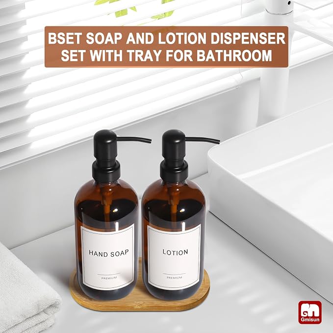 GMISUN Amber Glass Soap Dispenser, 2 Pack Bathroom Hand Soap Dispensers - Image 5