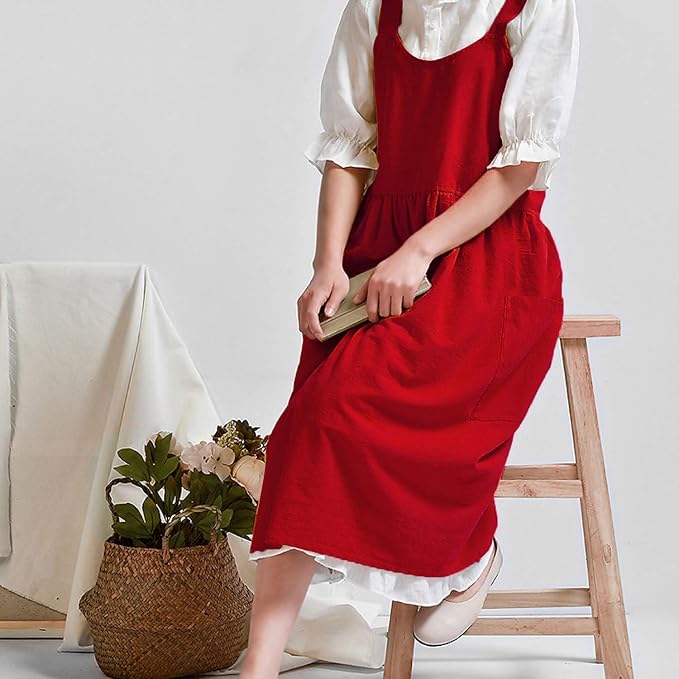 Uaussi Cotton Linen Apron Cross Back Work Apron - Image 5
