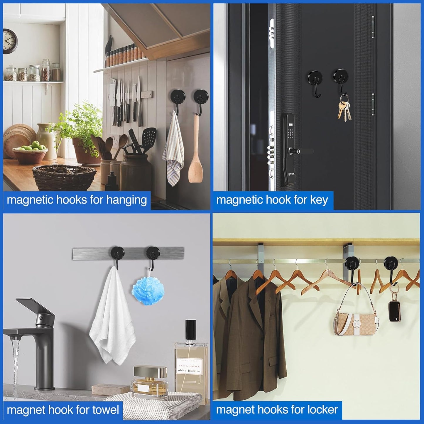 LOVIMAG Hooks, 110lbs+ Magnetic Magnet Hook 2025 Cruise Cabin Ship Essentials Heavy Duty Strong Refrigerator Fridge Hanging for Classroom Beach Vacation Kitchen Grills Home Mug Hanger (6 Pack), Black