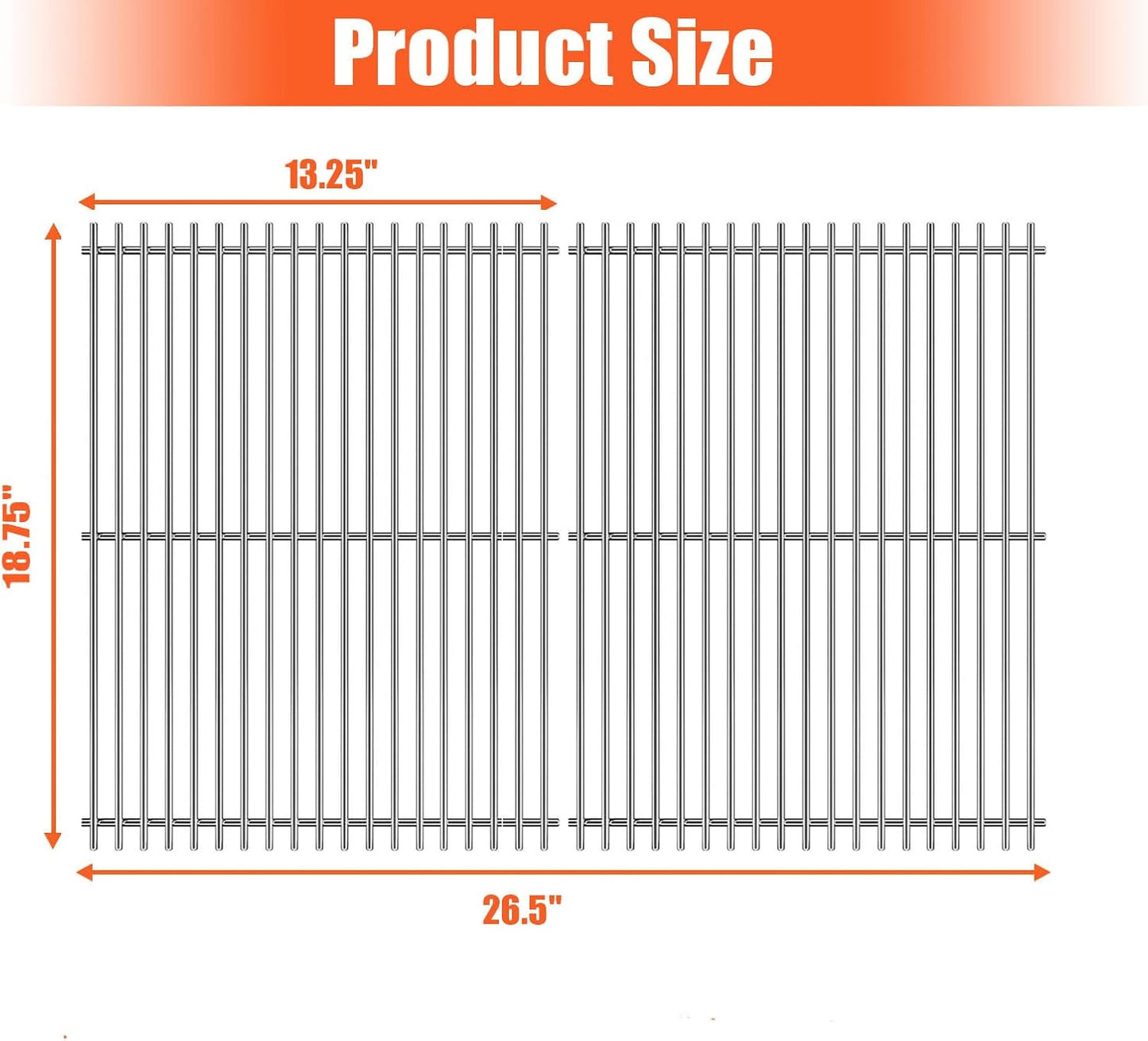 18.75" Cooking Grates for Weber Genesis II 300 and Genesis II LX 300 Series Gas Grills, Genesis II E&S 310 315 320 325 340, Stainless Steel Cooking Grid Replacement Parts for Weber 66095 84136