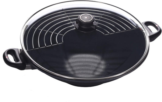 Swiss Diamond 14" (7 Qt) Nonstick Induction Wok HD Nonstick Diamond Coated Aluminum Wok, Includes Lid - PFOA Free, Dishwasher Safe and Oven Safe Grey…