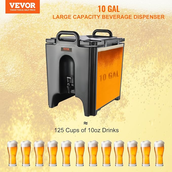 VEVOR Insulated Beverage Dispenser, 10 Gallon, Food-grade LL9450UP Hot and Cold - Image 2