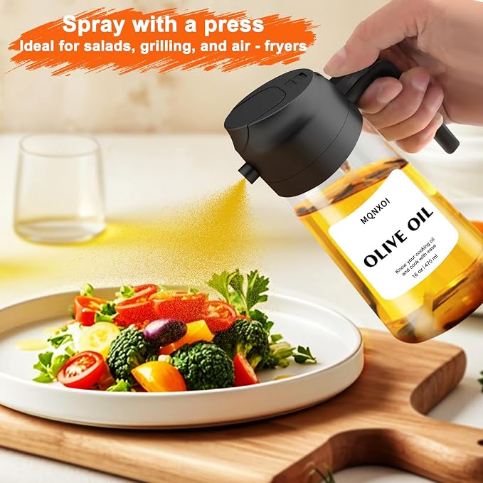 mqnxoi 2 in 1 Glass Oil Sprayer & Dispenser, 16oz/470ml Olive Cooking, Air Fryer - Image 6