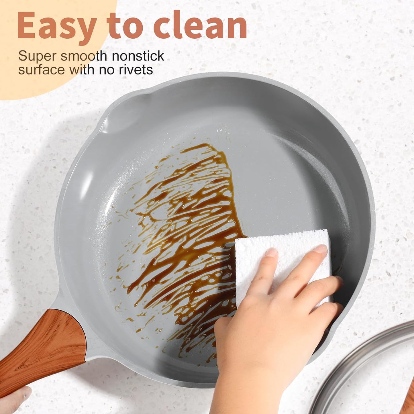 Nonstick Frying Pans With Lid, 11 Inches Skillets Deep Frying Pan Non stick, Ceramic Frying Pans With Pour Spout, Non Toxic Frying Pan for Stove, Induction, Gas, PB/CD/PFOA Free (White,11 Inches)