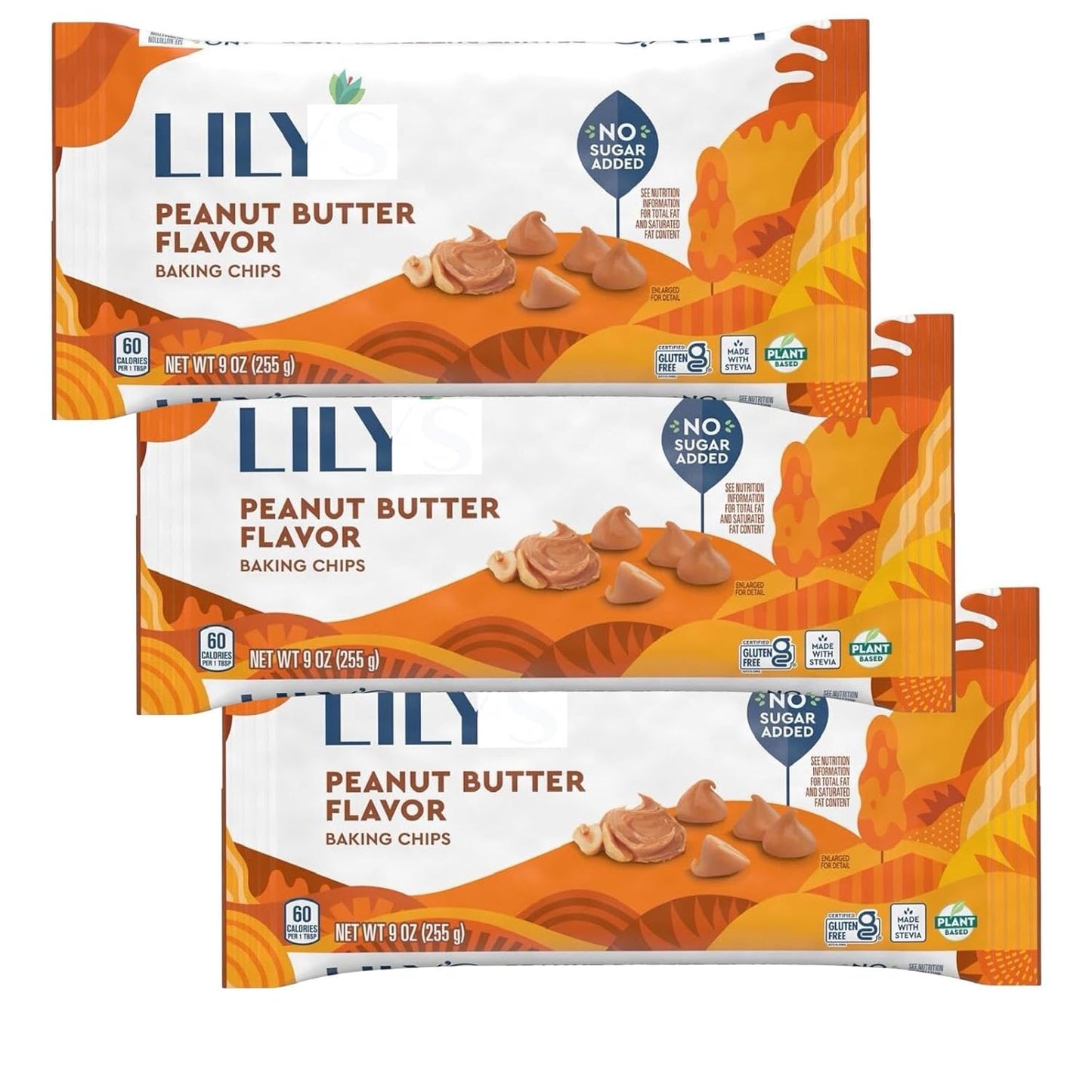 LilyPeanut Butter Baking Chips by | Stevia Sweetened, No Added Sugar, Low-Carb, Keto Friendly, Gluten-Free & Non-GMO | 9 ounce 3 Pack