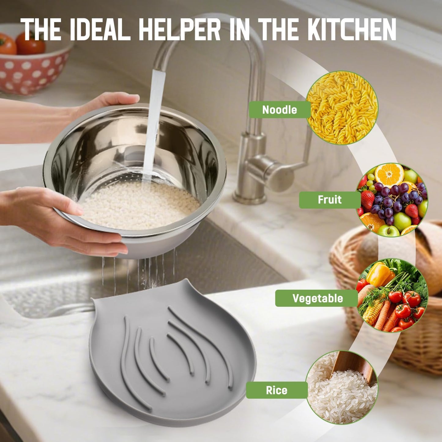 304 Stainless Steel Colander with Self-Draining Base, Goldusk 5QT Food-Grade Silicone Base Large Colander Strainer for Kitchen Pasta Strainer Washing Bowl for Pasta Rice Fruits Vegetables