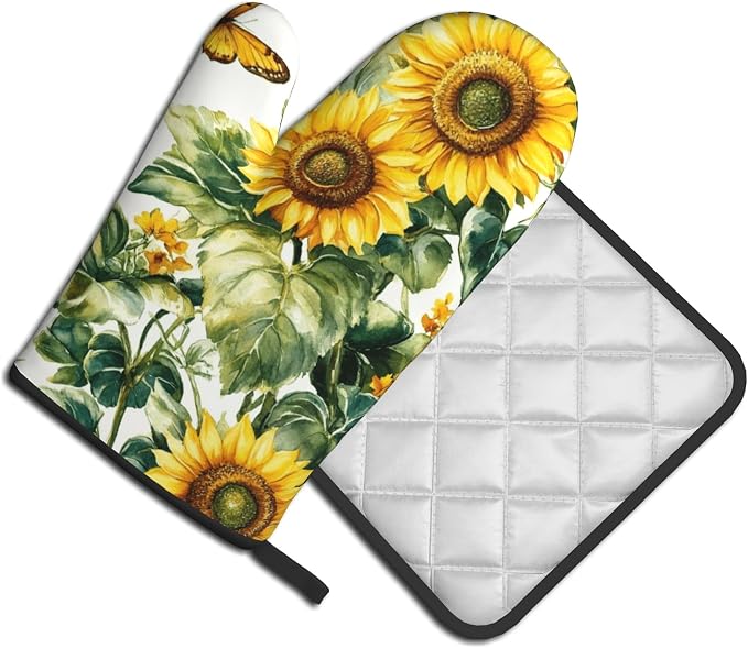 Sunflower Oven Mitts and Pot Holders Spring Summer Kitchen Accessories Set of 2 - Image 2