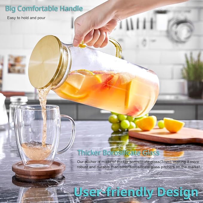 Bivvclaz 2 Liter 68 oz Gold Glass Pitcher - Image 3