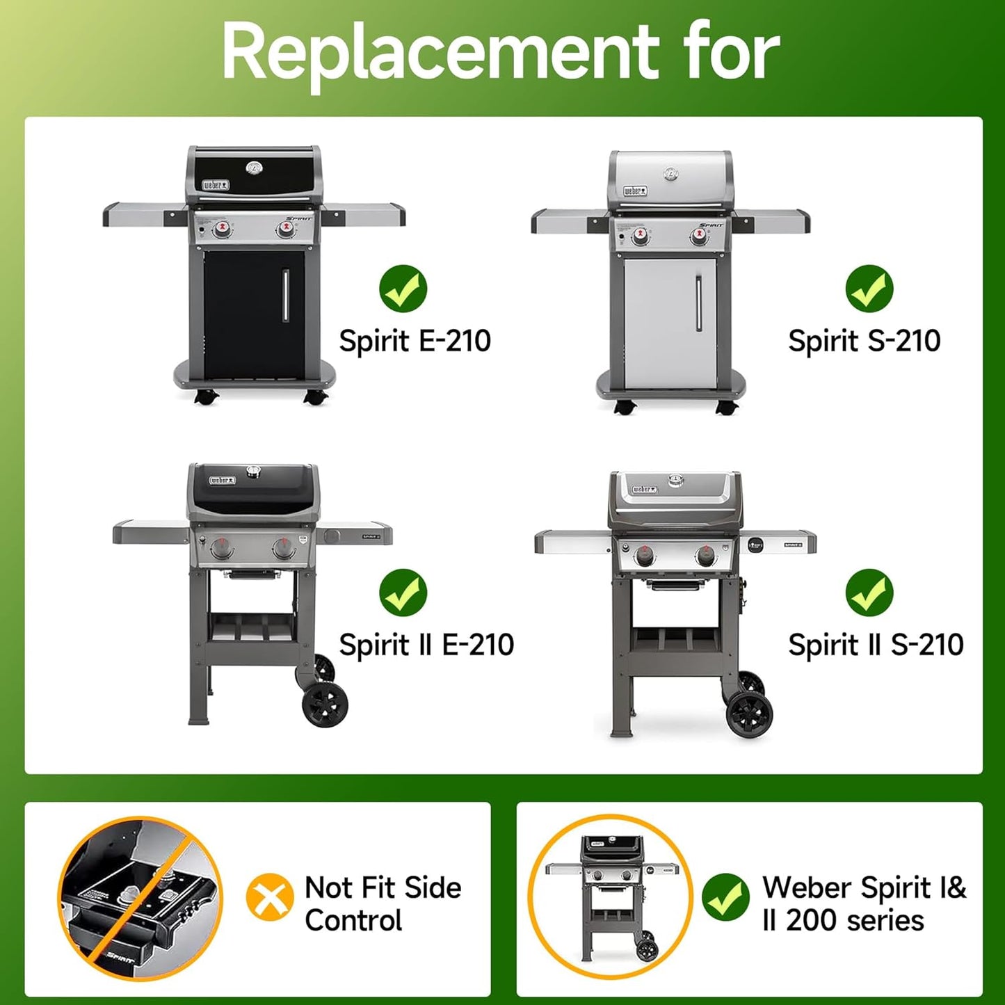 7637 Stainless Steel Cooking Grates for Weber Spirit I & II 200 Series Spirit E210 Spirit E220 Spirit S210, Spirit S220 with Front Control, 17.5 inch Grill Grates for Weber 7637 Gas Grills