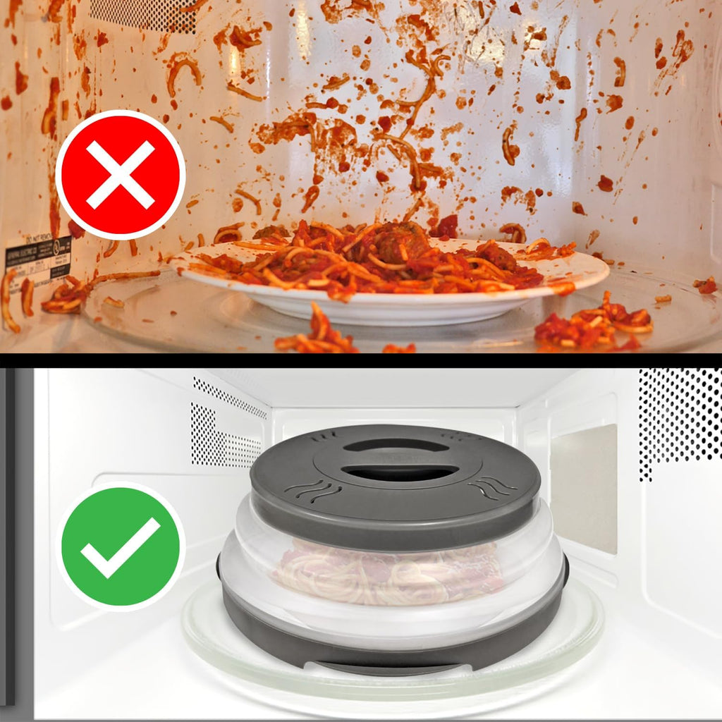 2.0 Magnetic Microwave Splatter Cover, Collapsible 12-Inch BPA-Free Food Lid with Upgraded Magnets, Vented Plate Guard, Dishwasher Safe, Space-Saving Magnetic Storage - Gray