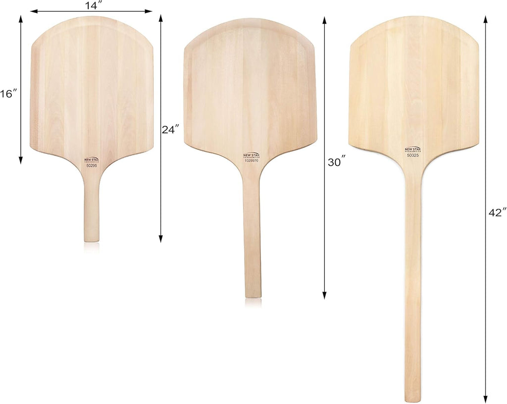 New Star Foodservice 1029970 Restaurant-Grade Wooden Pizza Peel, 16" L x 14" W Plate, with 12" L Wooden Handle, 30" Overall Length