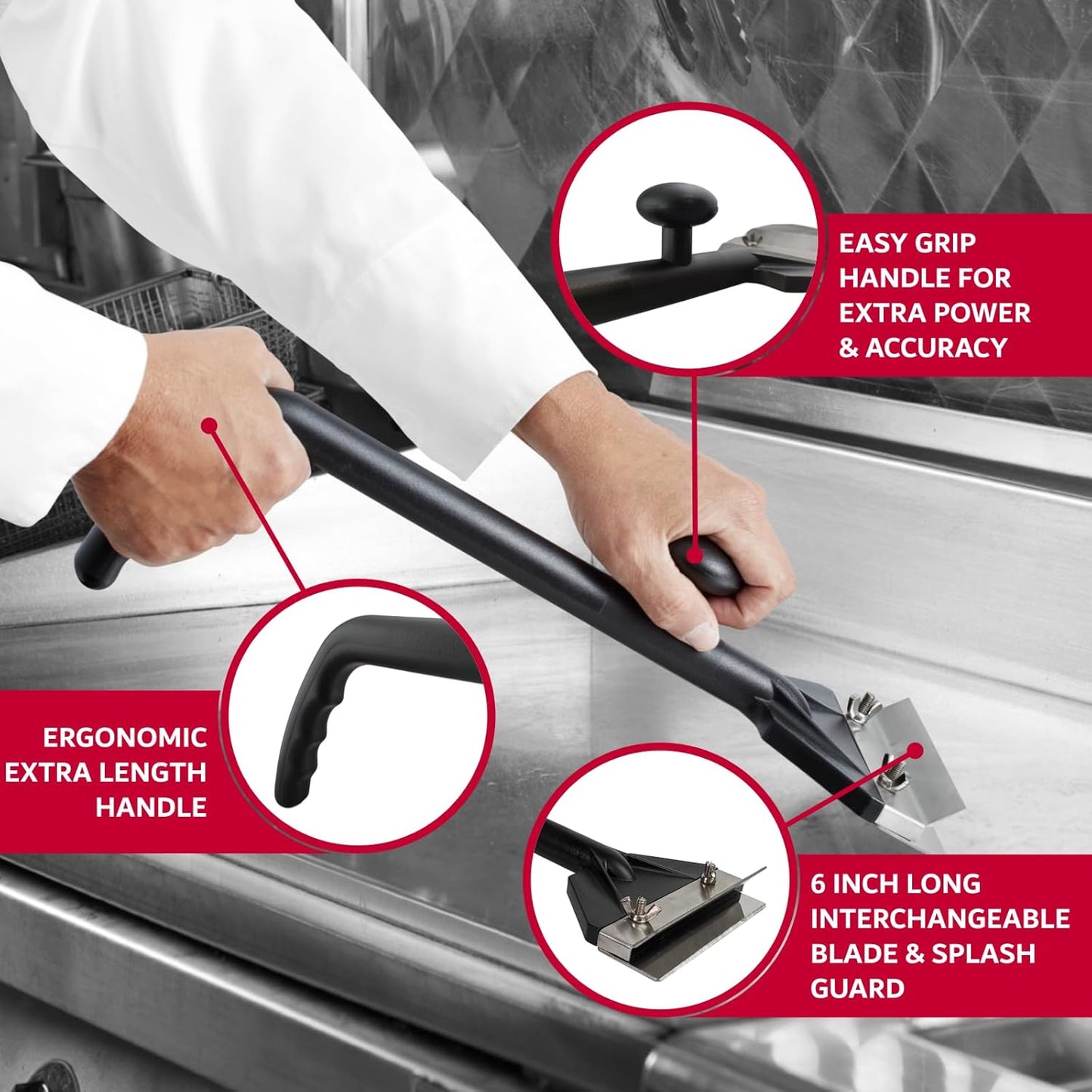 Chef Master Griddle & Flat Iron Grill Scraper, Commercial Blackstone Griddle Scraper, Flat Top Grill, Blackstone Accessories, Removes Grease, Food Debris for Diners, Restaurant & Food Truck - 90254