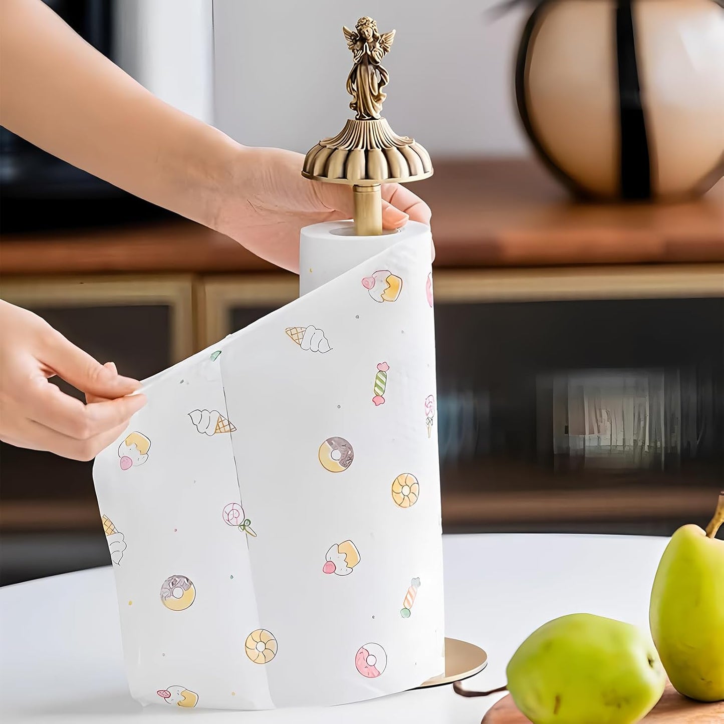 1 Luxurious Brass Angel Paper Towel Holder countertop, Kitchen Bathroom Gold Paper Towel Holder - Sturdy, Durable, Elegant Kitchen and Bathroom Home Decoration