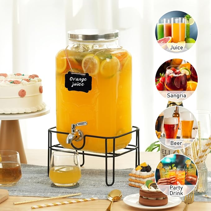 Bululuo Glass Drinks Dispenser for Parties, 2 Gallon Beverage Dispenser - Image 6