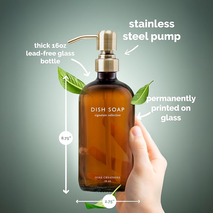 Vine Creations Amber Glass Soap Dispenser Set, Dish Soap and Hand Soap - Image 5