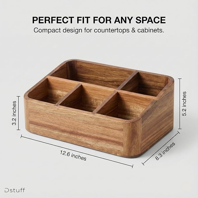 Dstuff Acacia Wood Coffee Station Organizer - Image 2