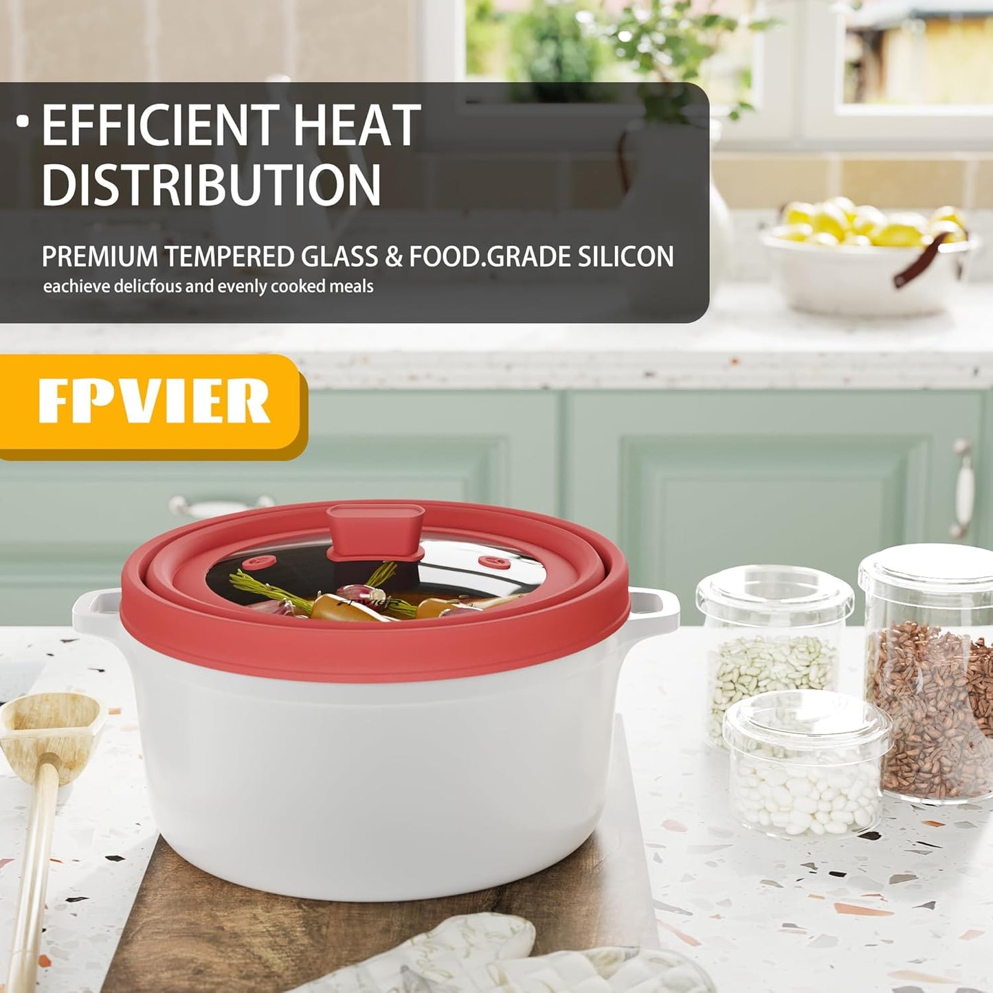 Microwave Splatter Cover, Vented Silicone and Glass Cover Splatter Guard Lid, Food Collapsible Plate Cover Lid with Easy Grip Handle. (Red, 10.8 inch)