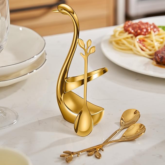 AnSaw Gold Small Coffee Spoon Holder Set, Swan Base - Image 7