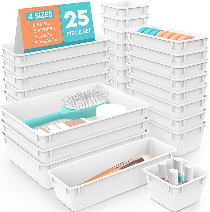 SpaceHacks 25 PCS Plastic Drawer Organizer Set, 4-Size Versatile Organizer by SpaceHacks