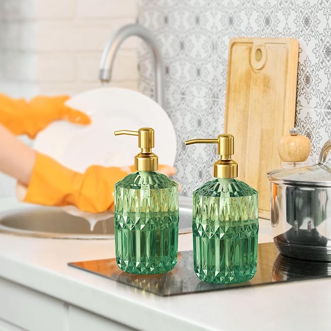 AmazerBath Soap Dispenser, 2 Pack Green Glass Soap Dispenser - Image 6